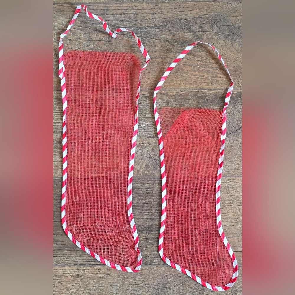 2 Vintage Red Plastic Mesh Christmas Stockings